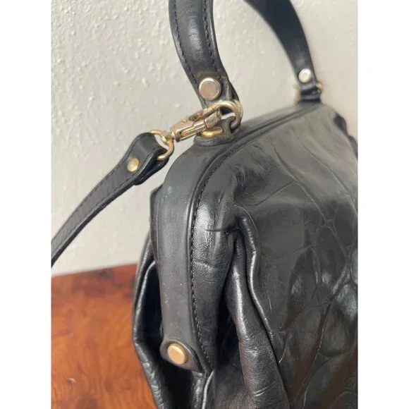 VTG Franco Godi Italia Black Crocodile Embossed Leather Satchel Style Handbag - Picture 7 of 16